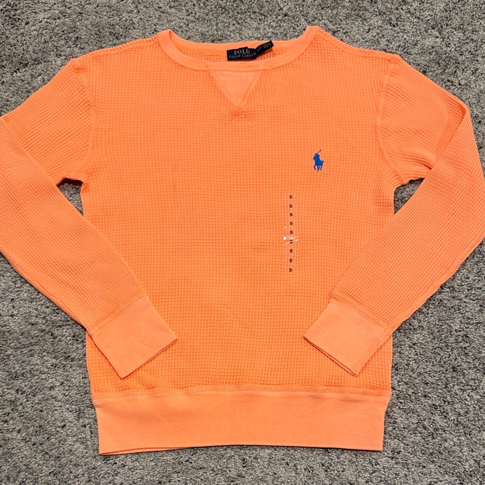 Polo by Ralph Lauren womens Vibrant Neon Orange Crewneck Waffle knit top Sweater